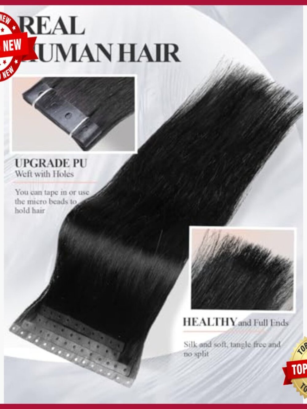 Human Hair Extensions 22 Inch Invisible Weft Glueless 40g 4Pcs - Picture 4 of 6